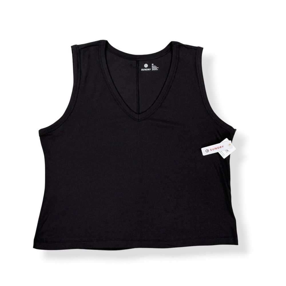 SUNDRY T-Shirt Women Size 2X Black Pima Cotton Blend Sleeveless NWT